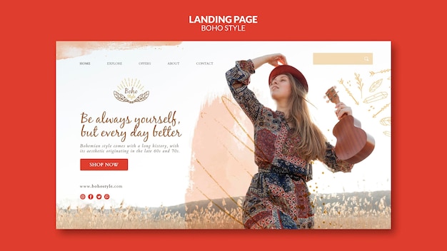 PSD gratuito design del modello di pagina di destinazione in stile boho