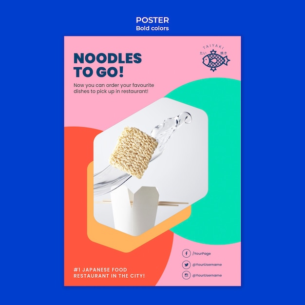 Bold colors noodles poster template