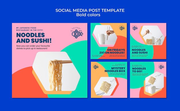 Bold colors noodles social media posts