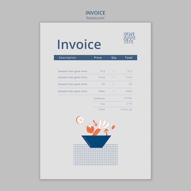 Free PSD bon appetite restaurant invoice template