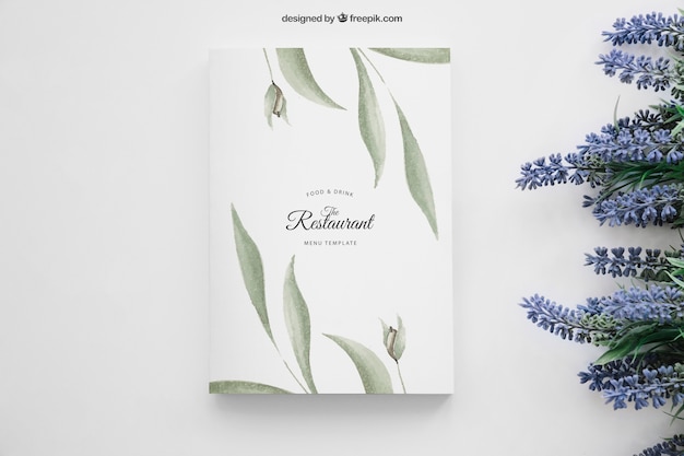 Book cover mockup with flowers on right