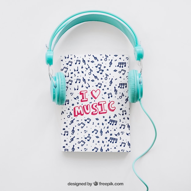 Book cover template with headphones