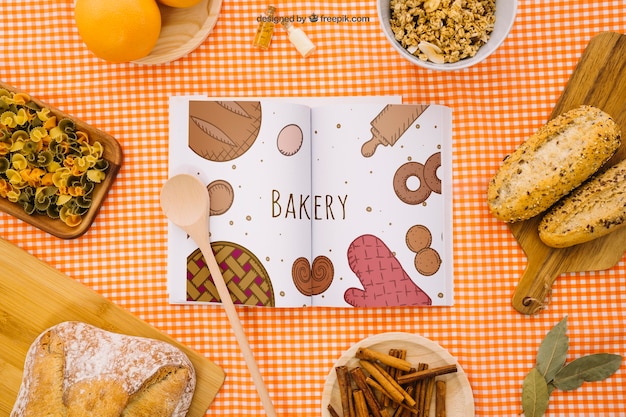 Book mockup with healthy breakfast