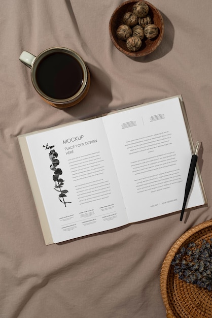 Book mockup with minimal still life