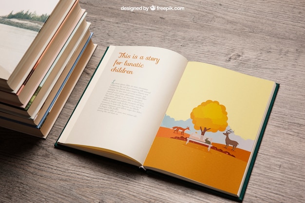 Book mockup with pile