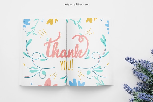 Book Mockup with Wildflowers – Free Download