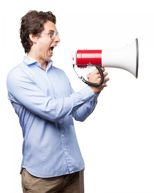 Boss shouting with a megaphone