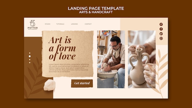 Free PSD botanical arts and handcraft landing page template