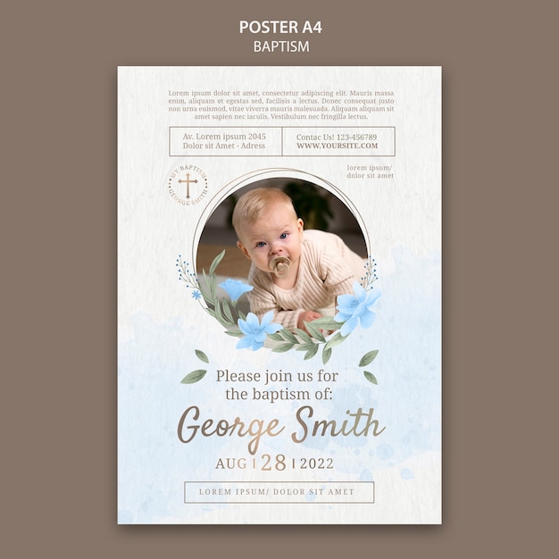 Free PSD botanical baptism celebration poster