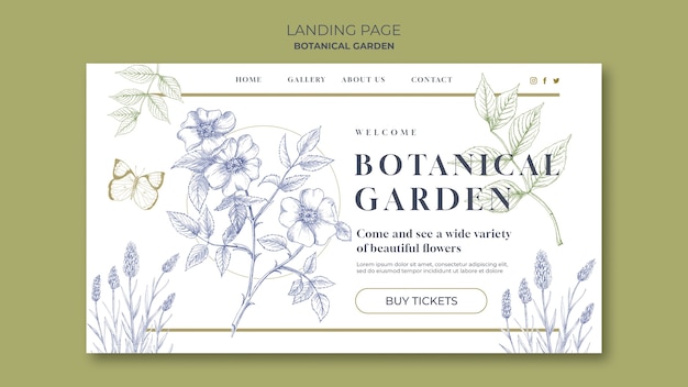 Modello di landing page del giardino botanico