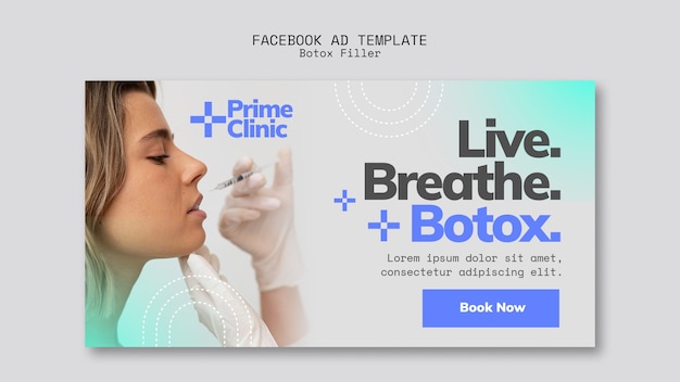 PSD gratuito modello di facebook della clinica di riempimento di botox