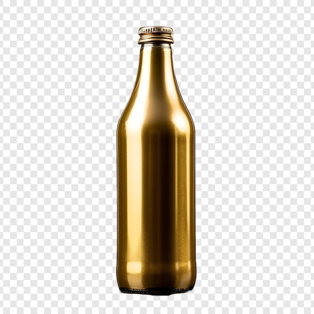 PSD gratuito una bottiglia di colore oro è mostrata isolata su uno sfondo trasparente