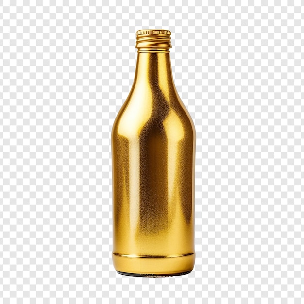 Free PSD a bottle of gold color is shown isolated on transparent background