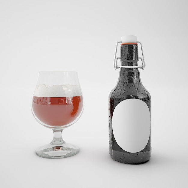 Free PSD bottle with blank label and glass with drink