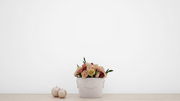 白い花瓶の人工のバラの花束