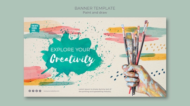 Bouquet of paint brushes banner template