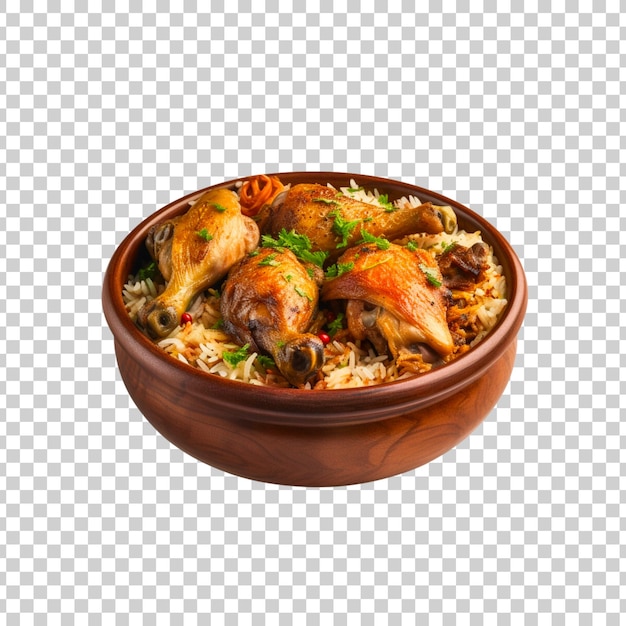 Free PSD a bowl of biryani with chicken pieces on a transparent background