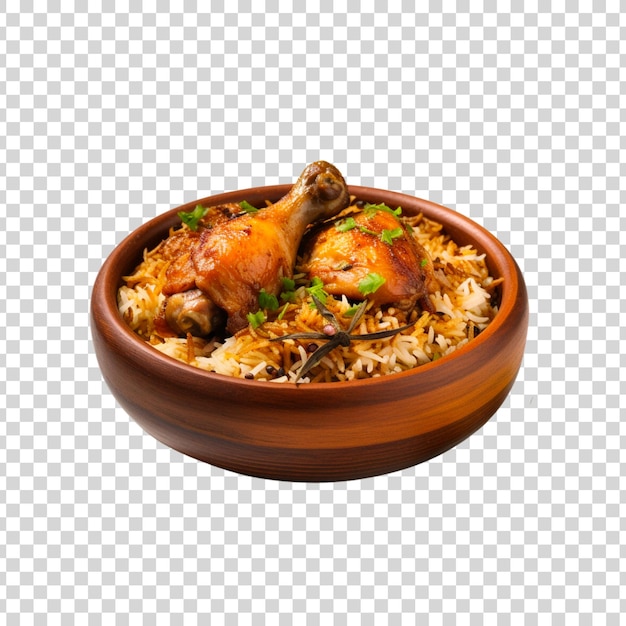 PSD gratuito una ciotola di biryani con pezzi di pollo su uno sfondo trasparente.