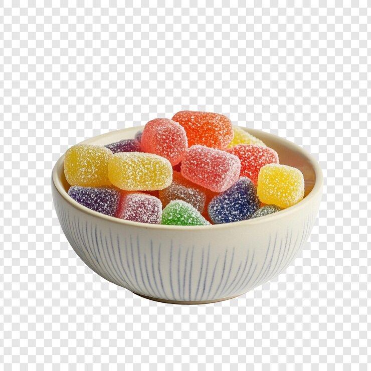 Free PSD a bowl of colorful sugarcoated gummies