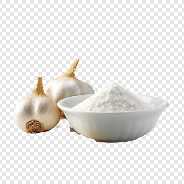 Una ciotola di farina e una ciotola di aglio su uno sfondo a scacchi isolato su uno sfondo trasparente
