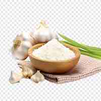 Free PSD a bowl of flour and a bowl of garlic on a checkered isolated on transparent background