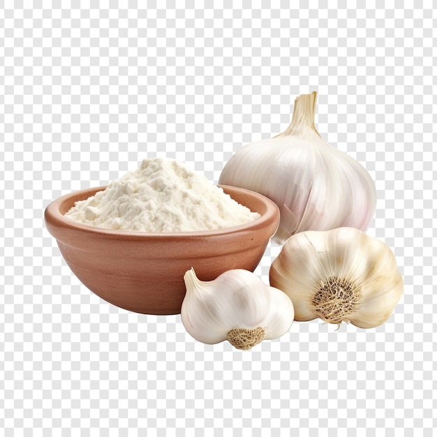 Free PSD a bowl of flour and a bowl of garlic on a checkered isolated on transparent background