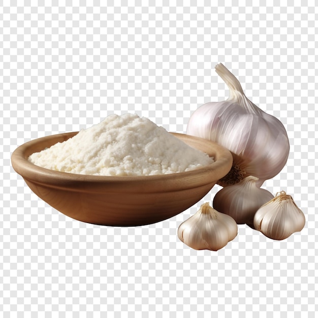 Free PSD a bowl of flour and a bowl of garlic on a checkered isolated on transparent background