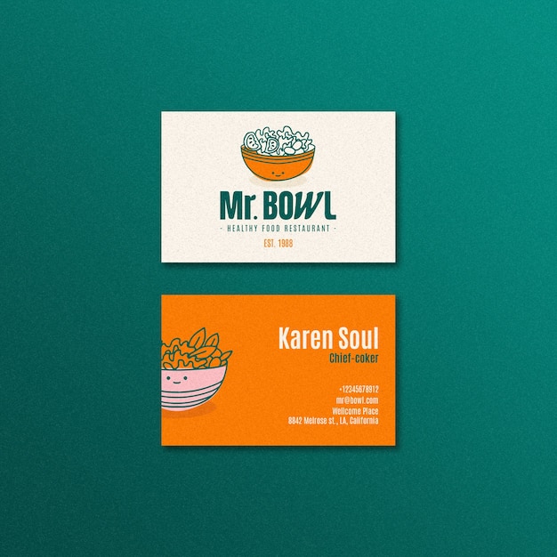 Free PSD bowl food restaurant horizontal business card template