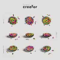 Free PSD bowl of skittles variety of angles halloween scene creator