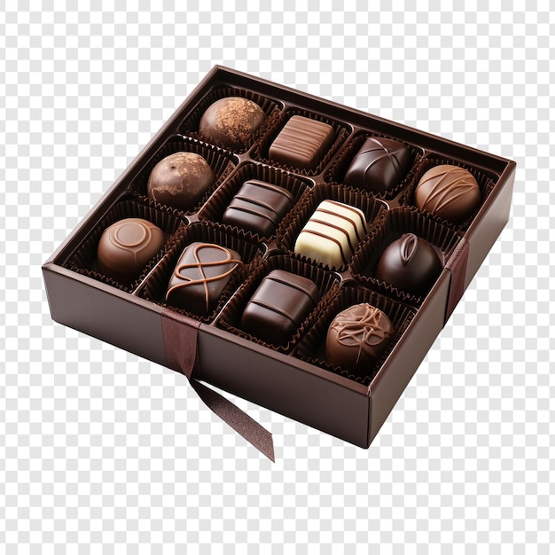 Free PSD box of chocolate candies isolated on transparent background