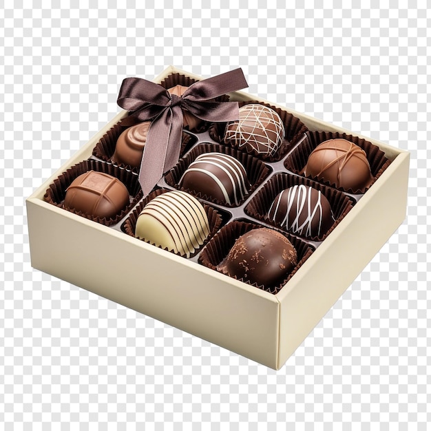 Free PSD box of chocolate candies isolated on transparent background