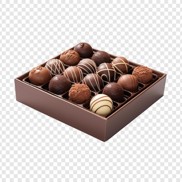 Free PSD box of chocolate candies isolated on transparent background