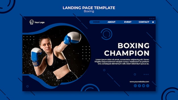 PSD gratuito pagina di destinazione per l'allenamento del campione di boxe