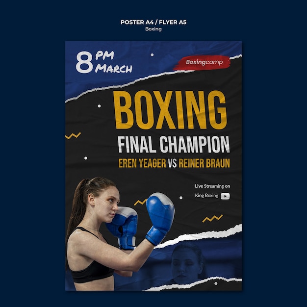 PSD gratuito modello di poster del concorso di boxe