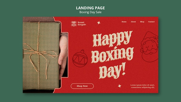 Free PSD boxing day celebration landing page template