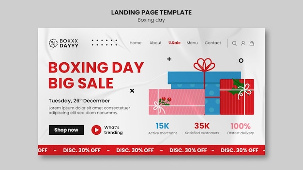 Boxing day celebration landing page template