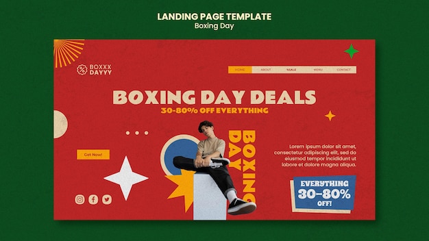 Free PSD boxing day landing page template in retro colors
