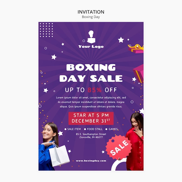 Free PSD boxing day sale invitation template