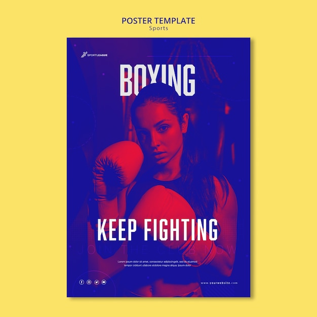 Boxing female athlete poster template