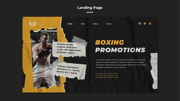 Modello di pagina di destinazione di boxe