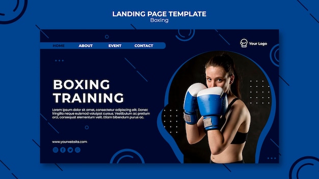 PSD gratuito pagina di destinazione per l'allenamento di allenamento di boxe