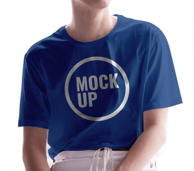 Boy wearing blue shirt with mockup