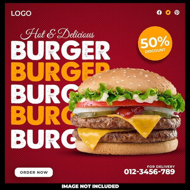 PSD gratuito brand new burger set modello di social media