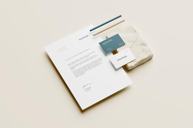 Branding stationery mockup perspective view with pencil