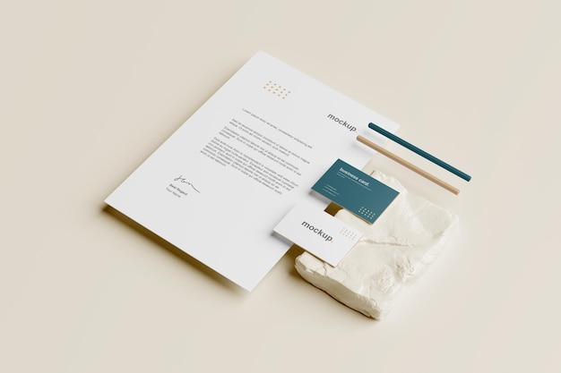 Branding stationery mockup perspective view with pencil