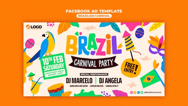 PSD gratuito template di facebook per la celebrazione del carnevale brasiliano