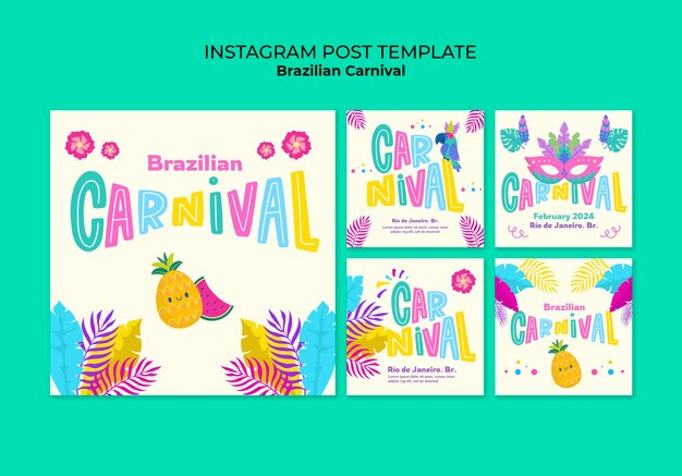 Free PSD brazilian carnival celebration  instagram posts