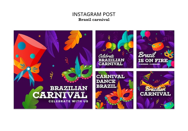 無料PSD ブラジルのカーニバル祝いのインスタグラム投稿