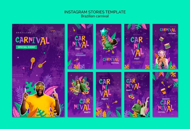 PSD gratuito storie di instagram sulla celebrazione del carnevale brasiliano