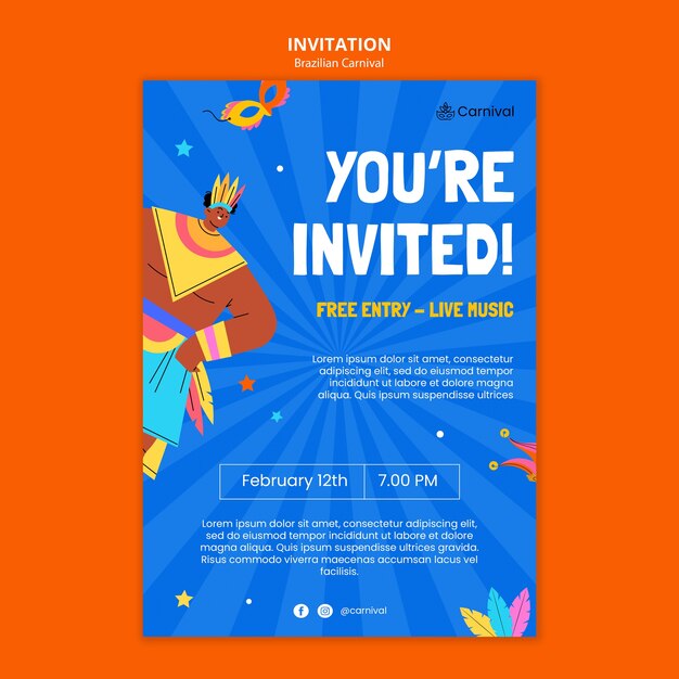 Brazilian carnival celebration invitation